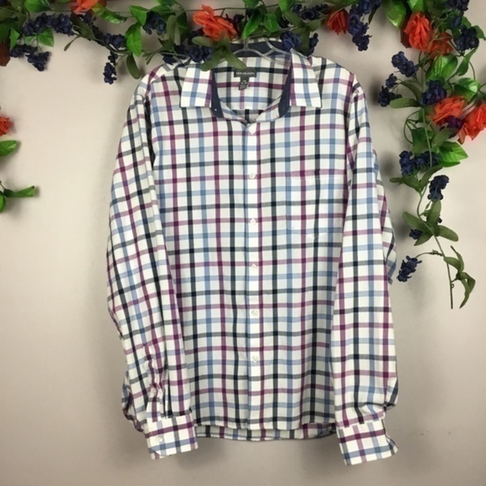 VAN HEUSEN Casual Plaid Shirt Size Large 16 - 16.5